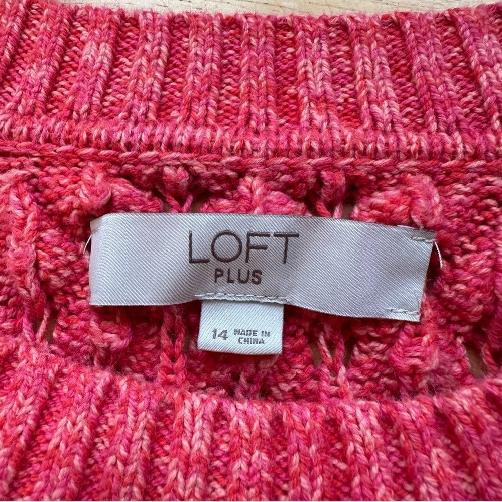 Loft Plus Size 14 Coral Pink Melon Long Sleeve Crochet Sweater - Picture 3 of 7